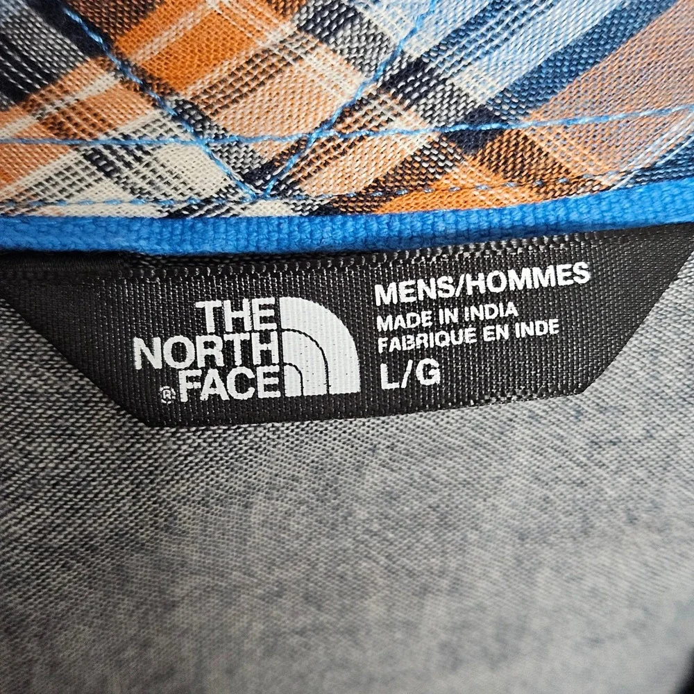 The North Face Shirt Mens Lg Blue Orange Plaid Short Sleeve Button Up Gauzy